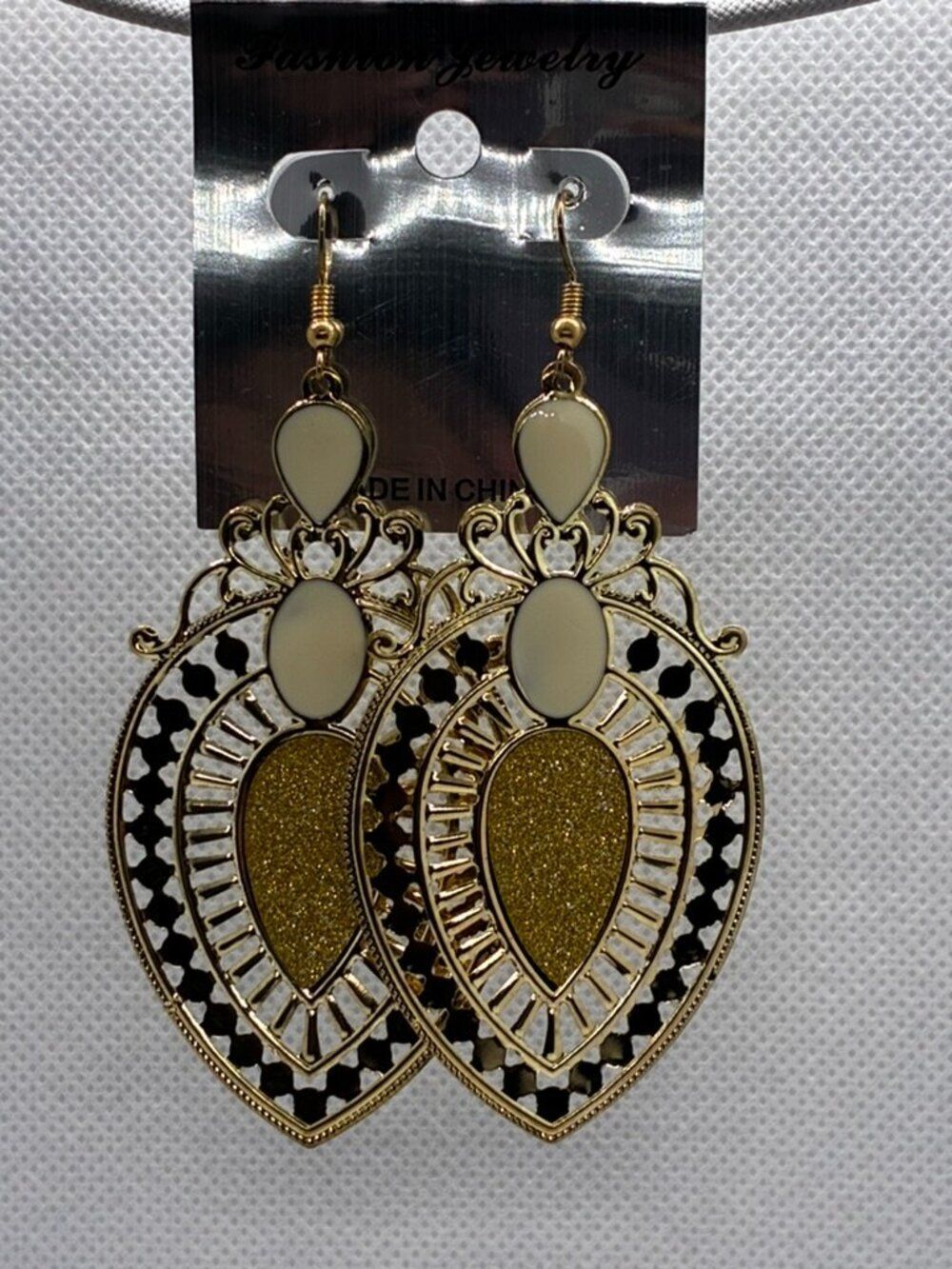 3For$20 Fashion Jewelry Gold Glitter Filigree Teardrop Dangle Earrings